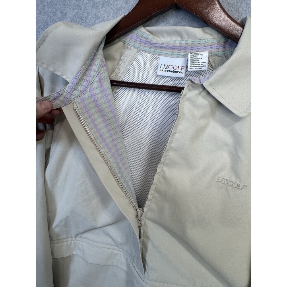 VTG LizGolf Liz Claiborne Tan Pullover Golf Windbreaker Jacket Rain‎ Coat Sz L - Picture 9 of 16